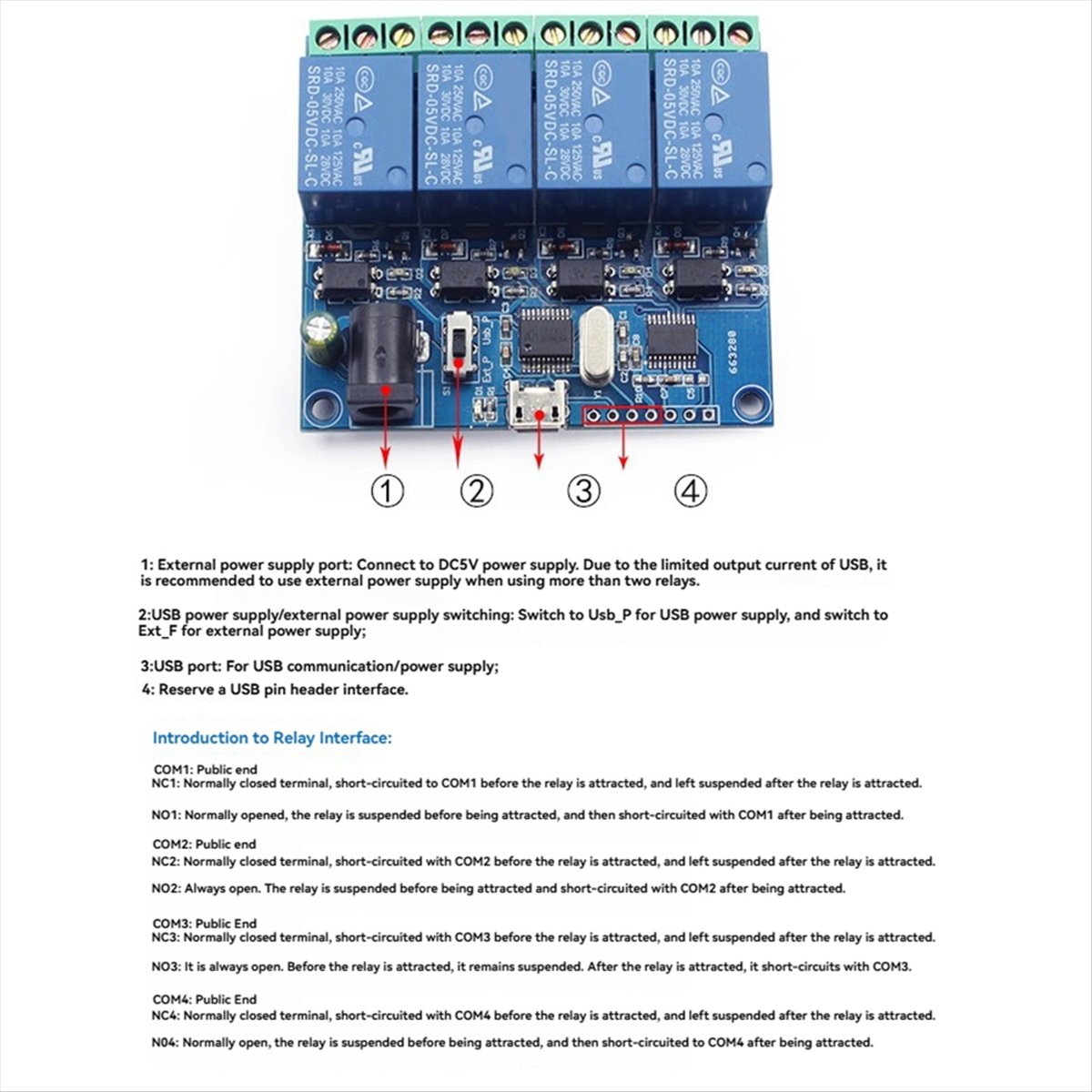 Relay Module 4 Channel - وحدة ريلاي USB رباعية القنوات AT42