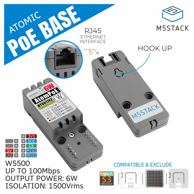 M5Stack قاعدة PoE الذرية الرسم - مراجعة Ethernet W5500 وسعره